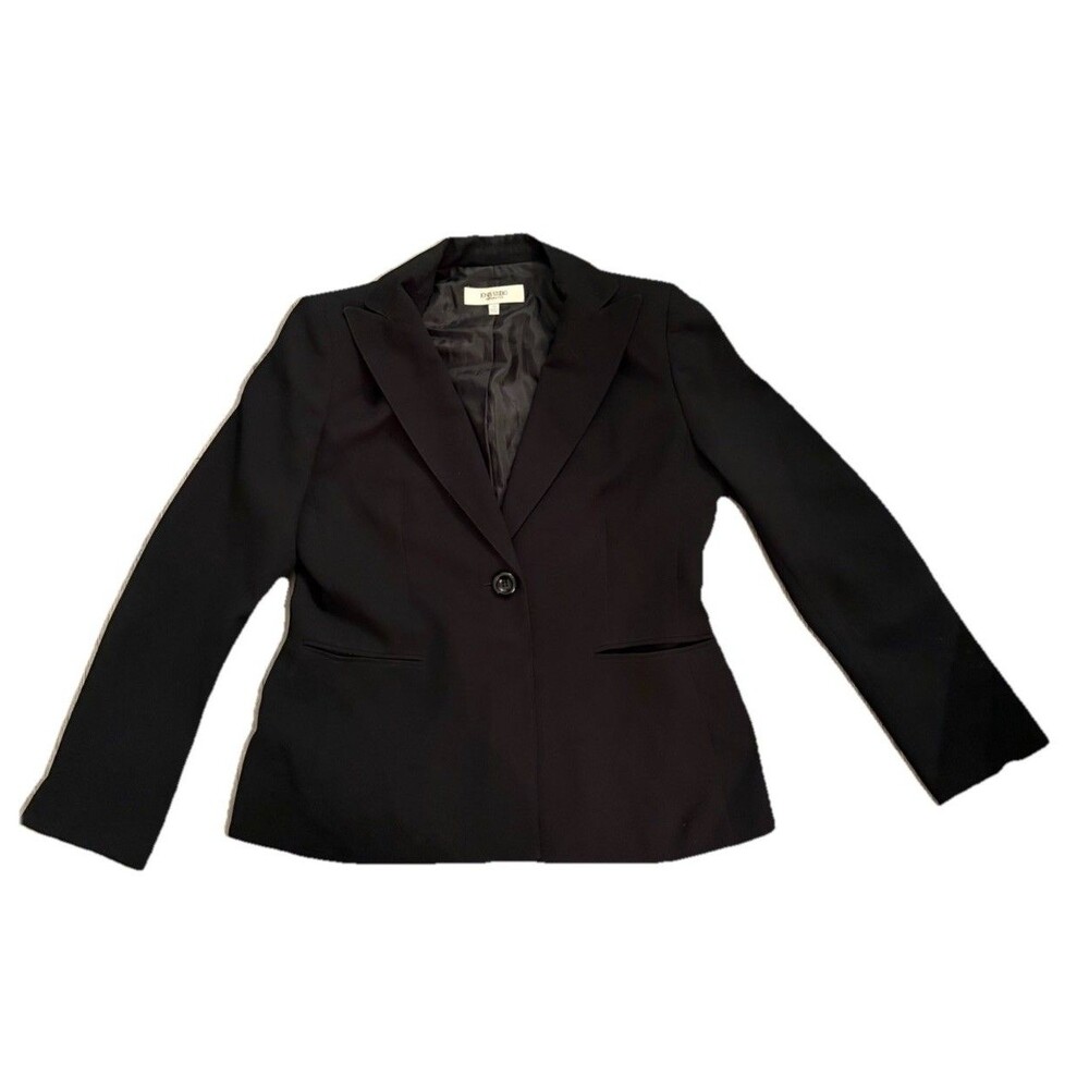 Jones New York Platinum Blazer Womens sz 10 Black One Button Jacket Plain Lined